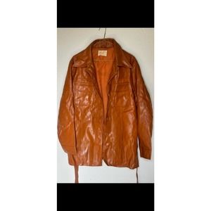 Vintage Fingerhut Fashion Jacket Cognac Brown Vinyl Coat men’s sz Large